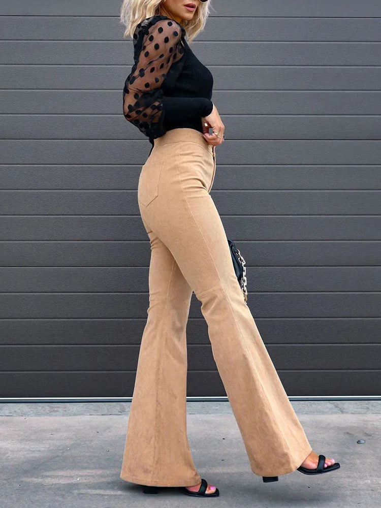 VelvetFlare – Trendy Corduroy Flare Broek Dames