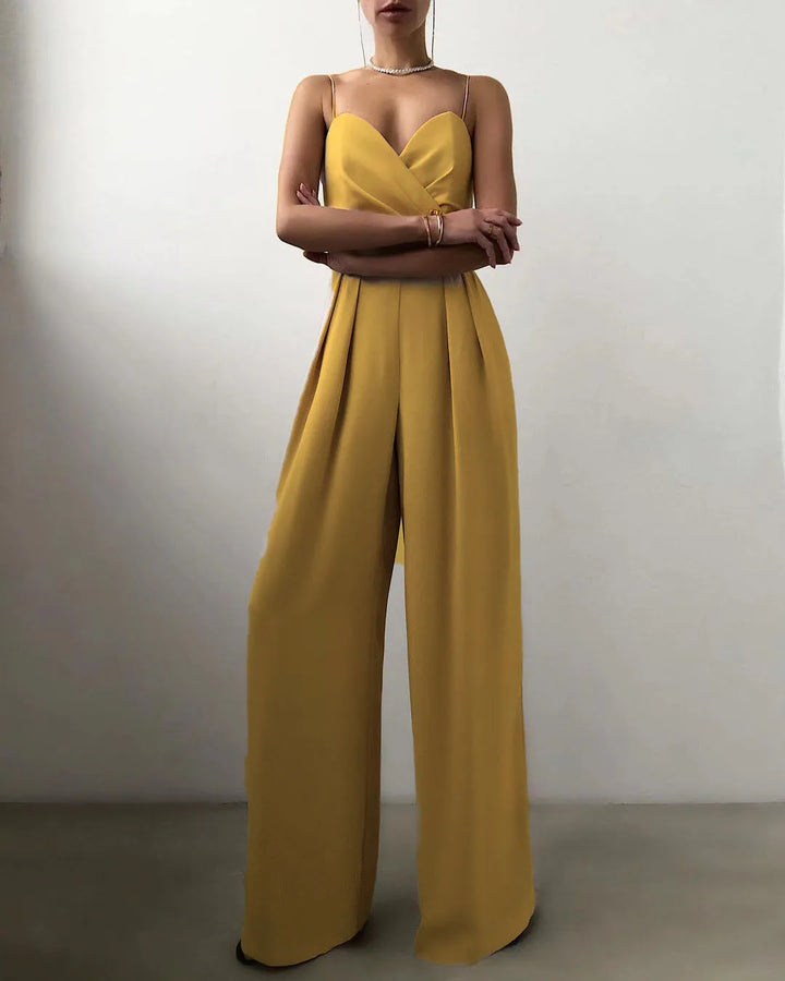Penelope – Mouwloze Jumpsuit met Hoge Taille en Wijde Pijpen Dames
