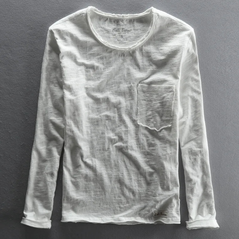 Vintage Katoenen Longsleeve shirt met O-hals Heren