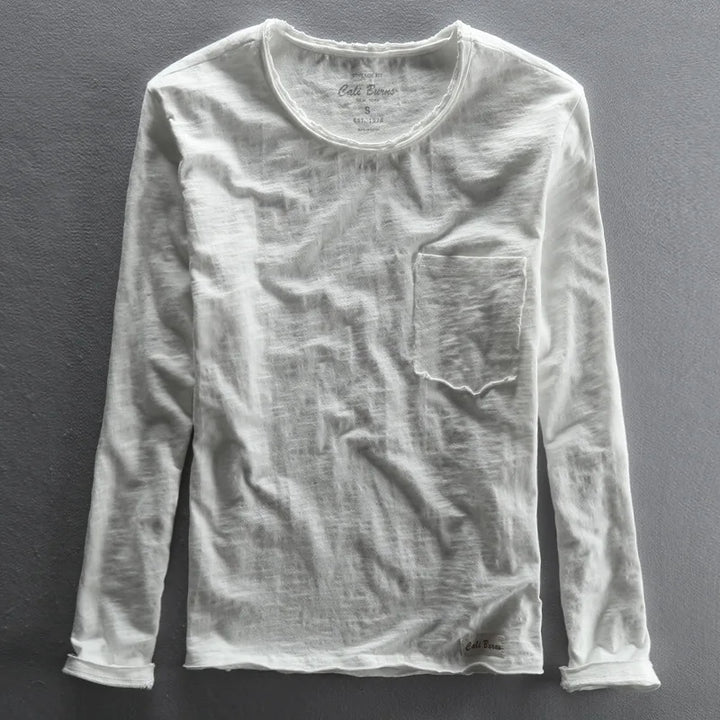 Vintage Katoenen Longsleeve shirt met O-hals Heren