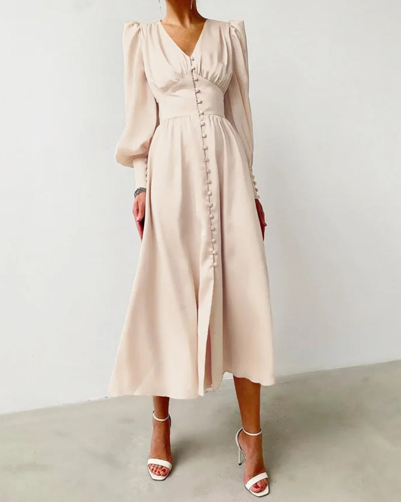 Seraphina – Satijnen Maxi Jurk met V-Hals Voor Dames