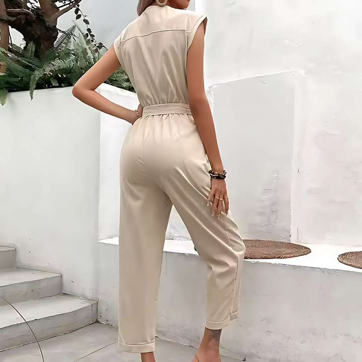 V-hals Jumpsuit met Korte Mouwen Dames