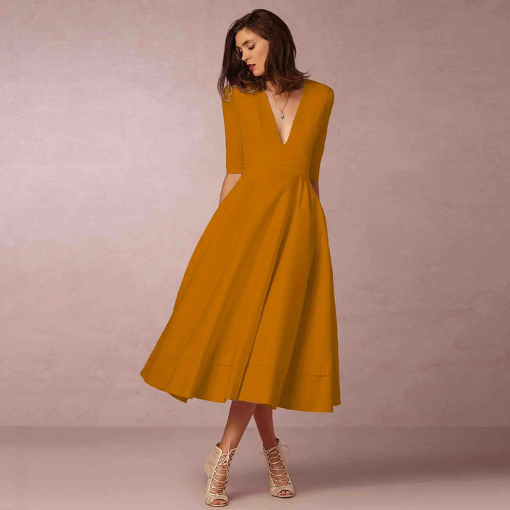 Bellezza – Elegante A-lijn Jurk met Diepe V-hals Dames