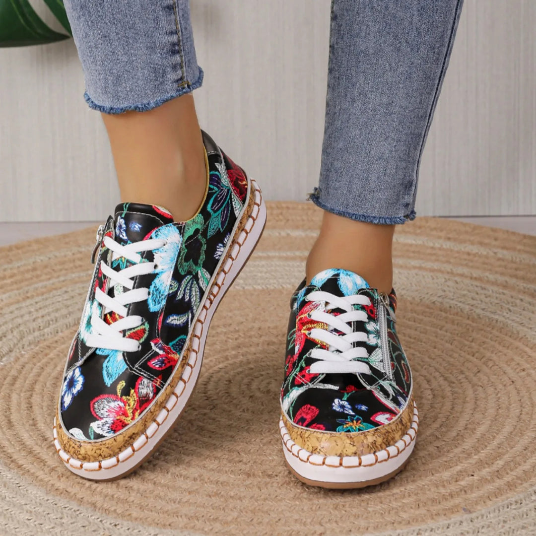 BloomStep – Elegante Bloemenprint Veterschoenen voor Dames