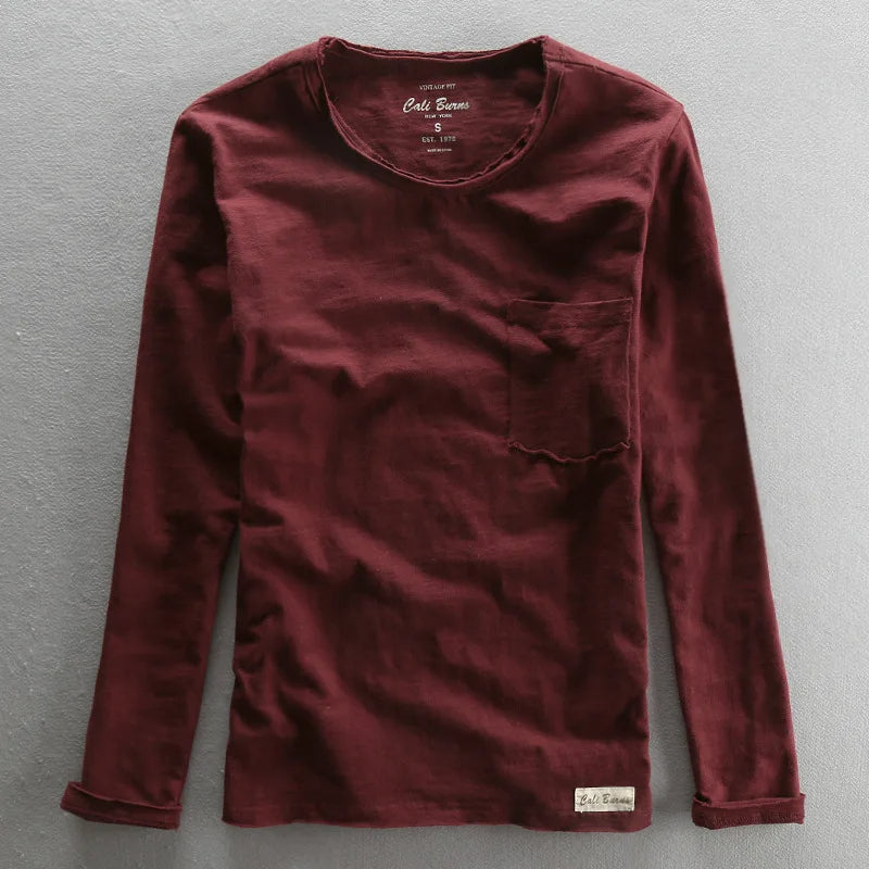 Vintage Katoenen Longsleeve shirt met O-hals Heren