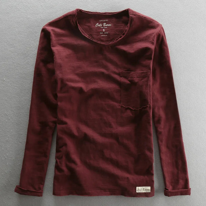Vintage Katoenen Longsleeve shirt met O-hals Heren