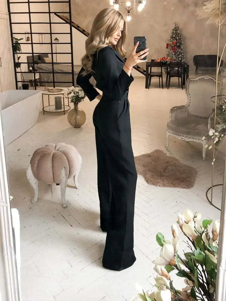 Sofia – V-Hals Jumpsuit met Wijde Pijpen voor Dames