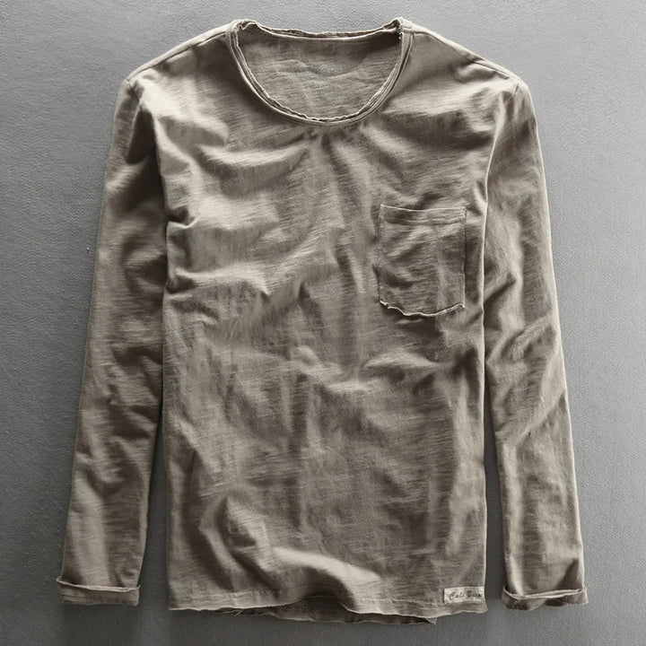 Vintage Katoenen Longsleeve shirt met O-hals Heren