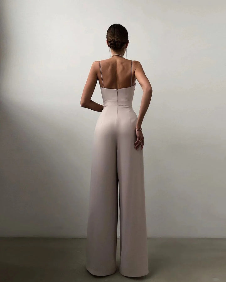 Penelope – Mouwloze Jumpsuit met Hoge Taille en Wijde Pijpen Dames