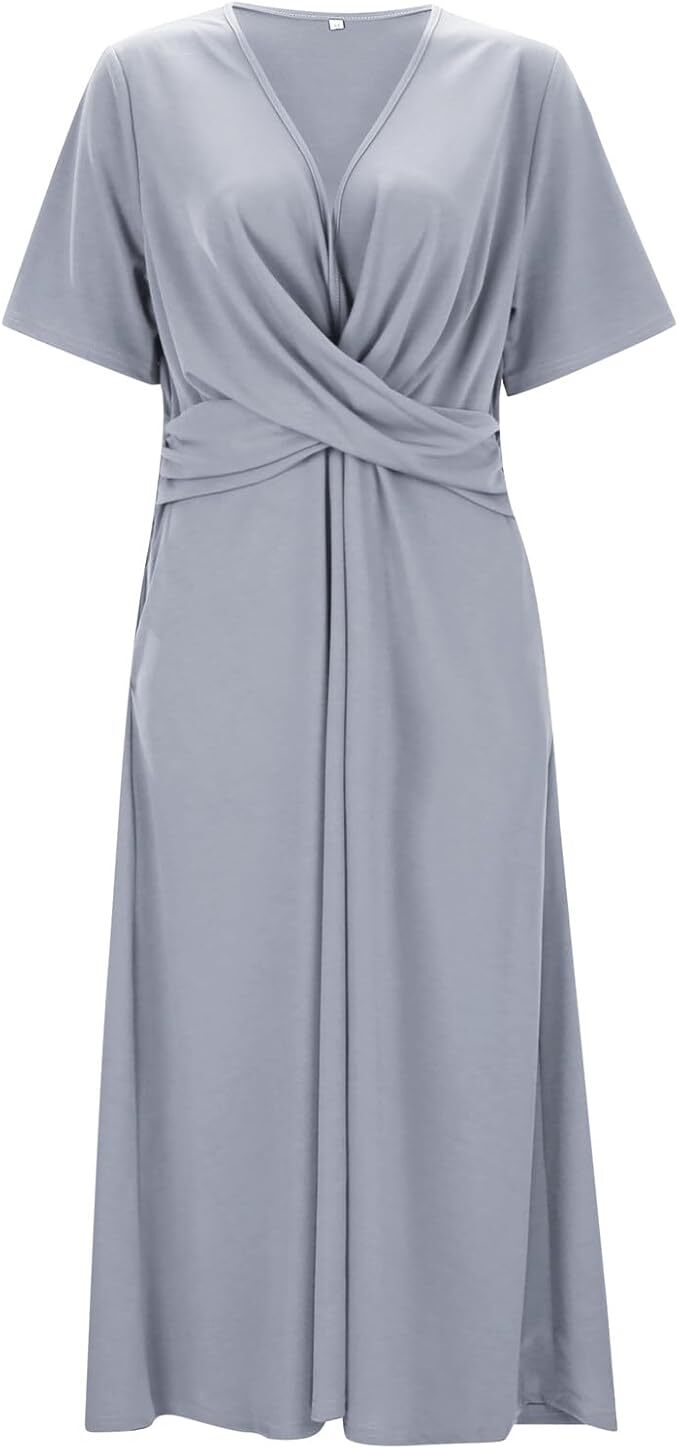 Vintage Damesjurk met V-hals en Korte Mouwen
