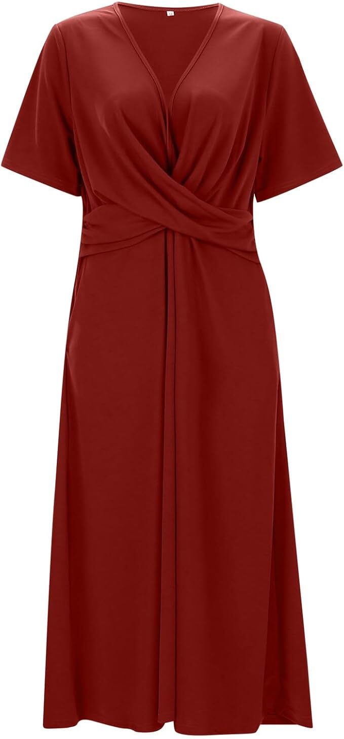 Vintage Damesjurk met V-hals en Korte Mouwen