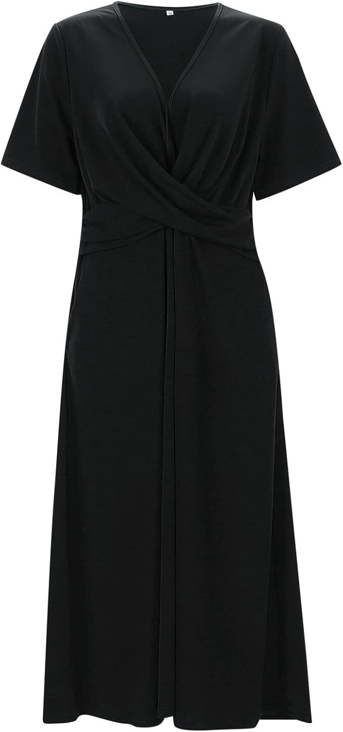 Vintage Damesjurk met V-hals en Korte Mouwen