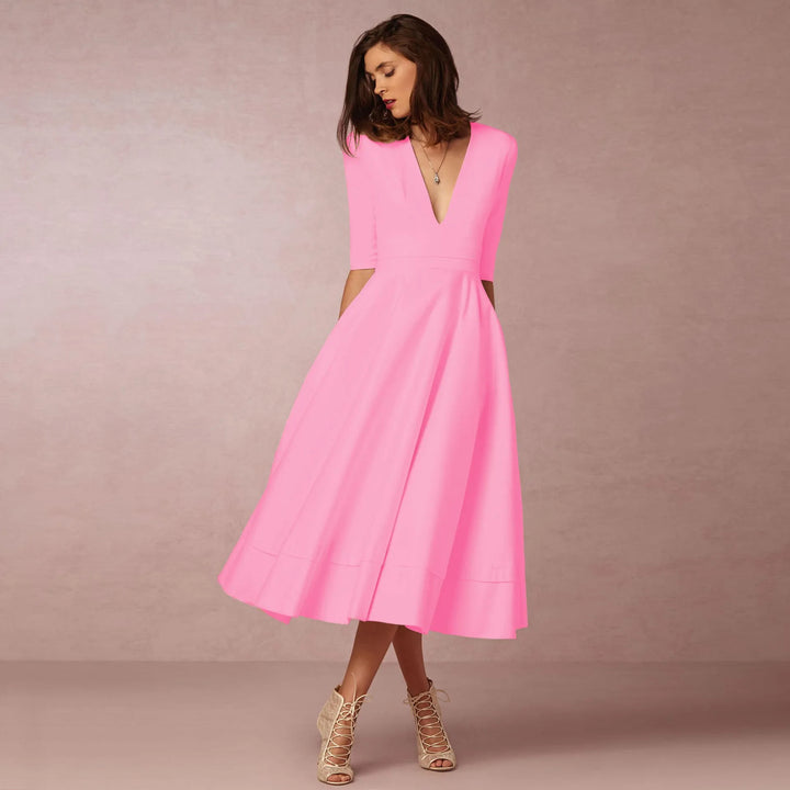 Bellezza – Elegante A-lijn Jurk met Diepe V-hals Dames