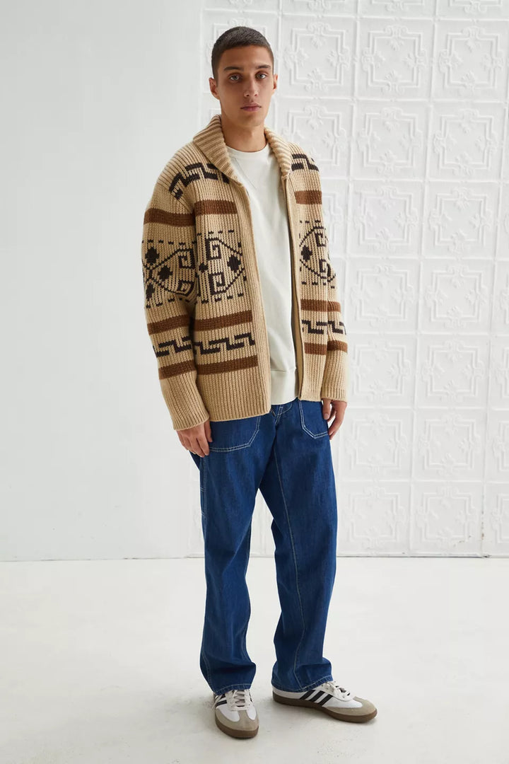 Andres – Vintage Jacquard Gebreide Herenvest met Rits