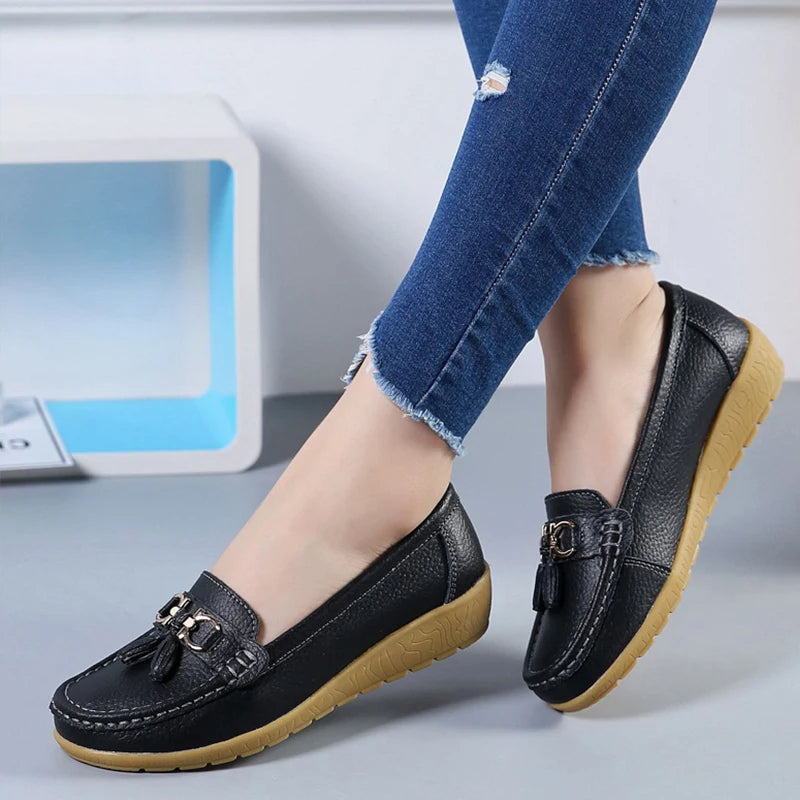 Alinne – Leren Ballerina Schoenen Dames