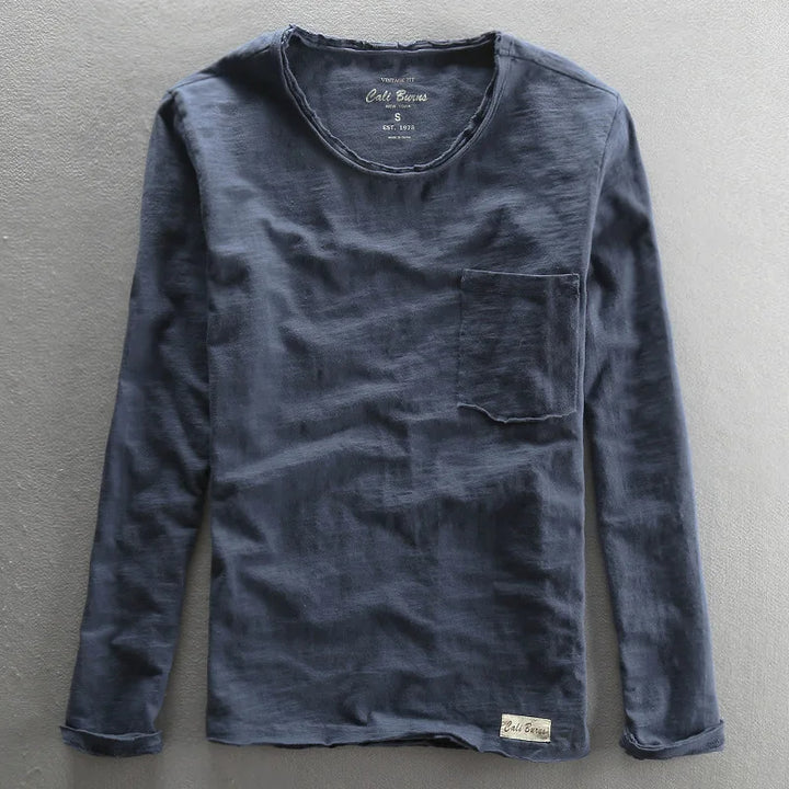 Vintage Katoenen Longsleeve shirt met O-hals Heren