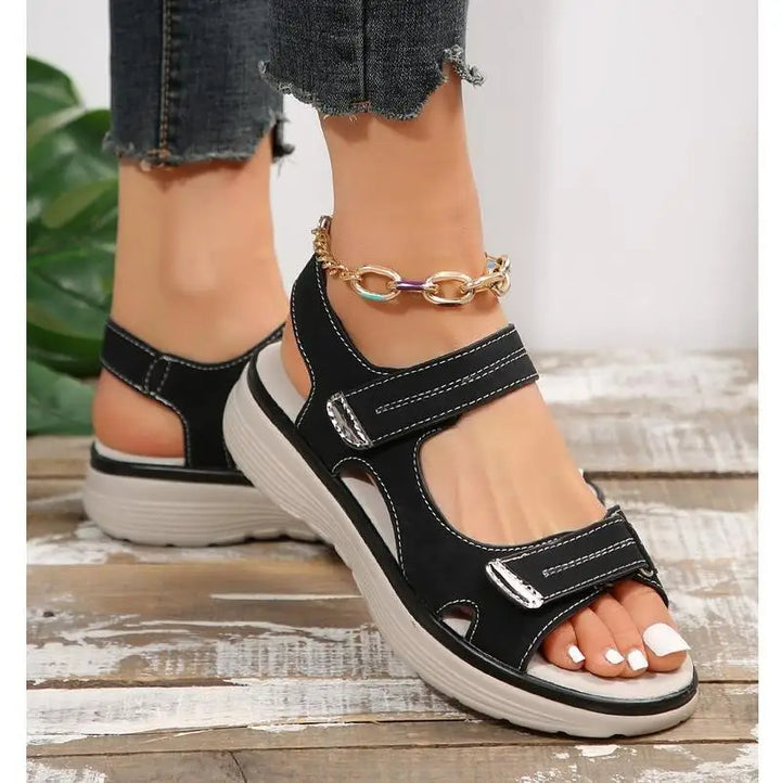 GlideStep – Lichte Leren Wedge Sandalen Dames