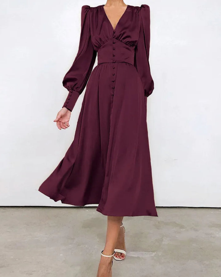 Seraphina – Satijnen Maxi Jurk met V-Hals Voor Dames
