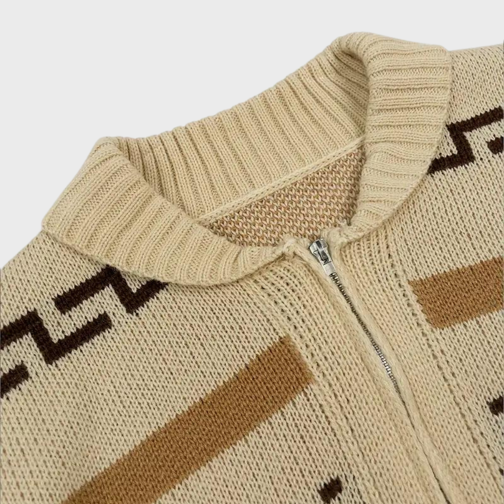 Andres – Vintage Jacquard Gebreide Herenvest met Rits