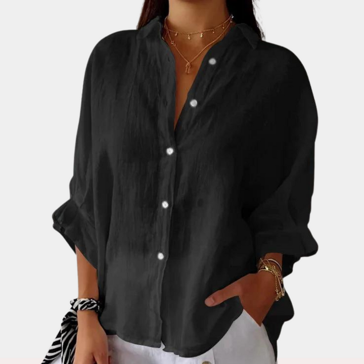 Elyra -Linnenblouse met kraag en lace-up detail