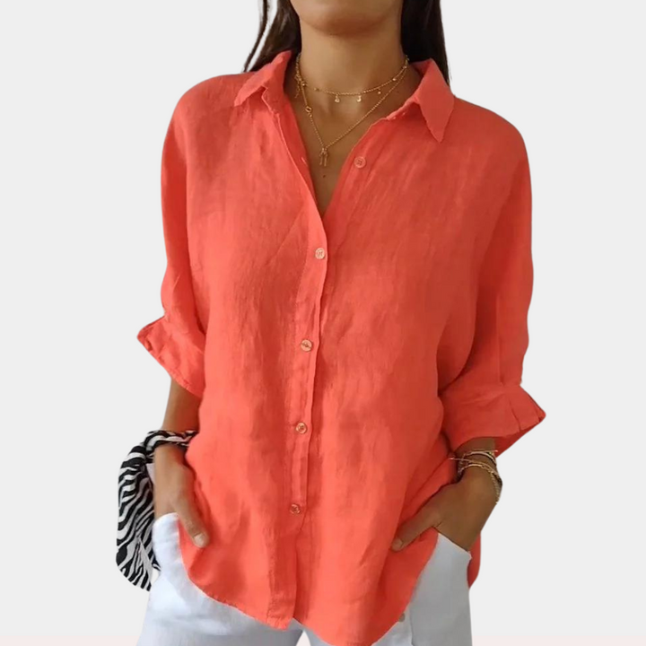 Elyra -Linnenblouse met kraag en lace-up detail