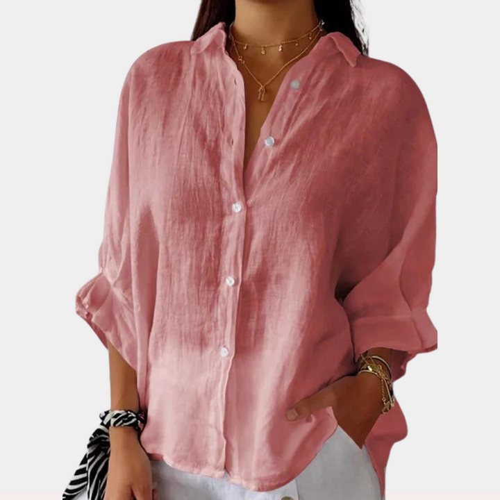 Elyra -Linnenblouse met kraag en lace-up detail