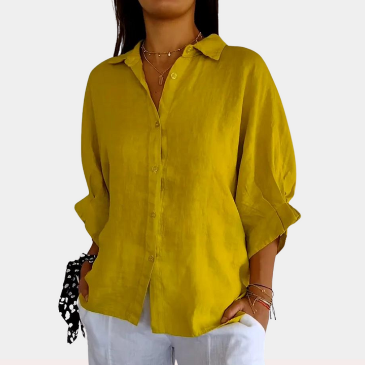 Elyra -Linnenblouse met kraag en lace-up detail