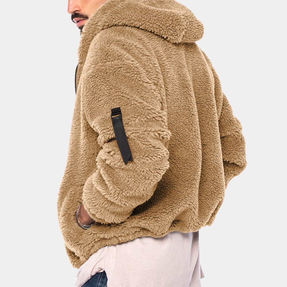 Warme khaki trui met capuchon voor heren