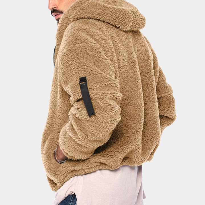Warme khaki trui met capuchon voor heren
