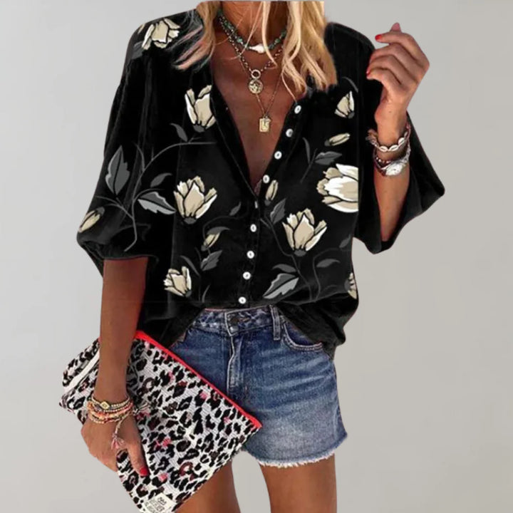Elara – Zomerse Blouse met Bloemenprint