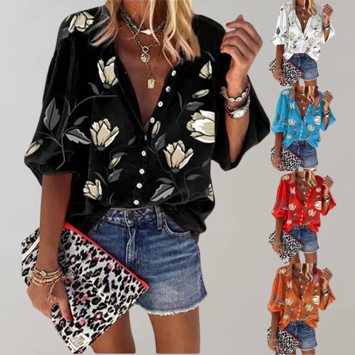 Elara – Zomerse Blouse met Bloemenprint