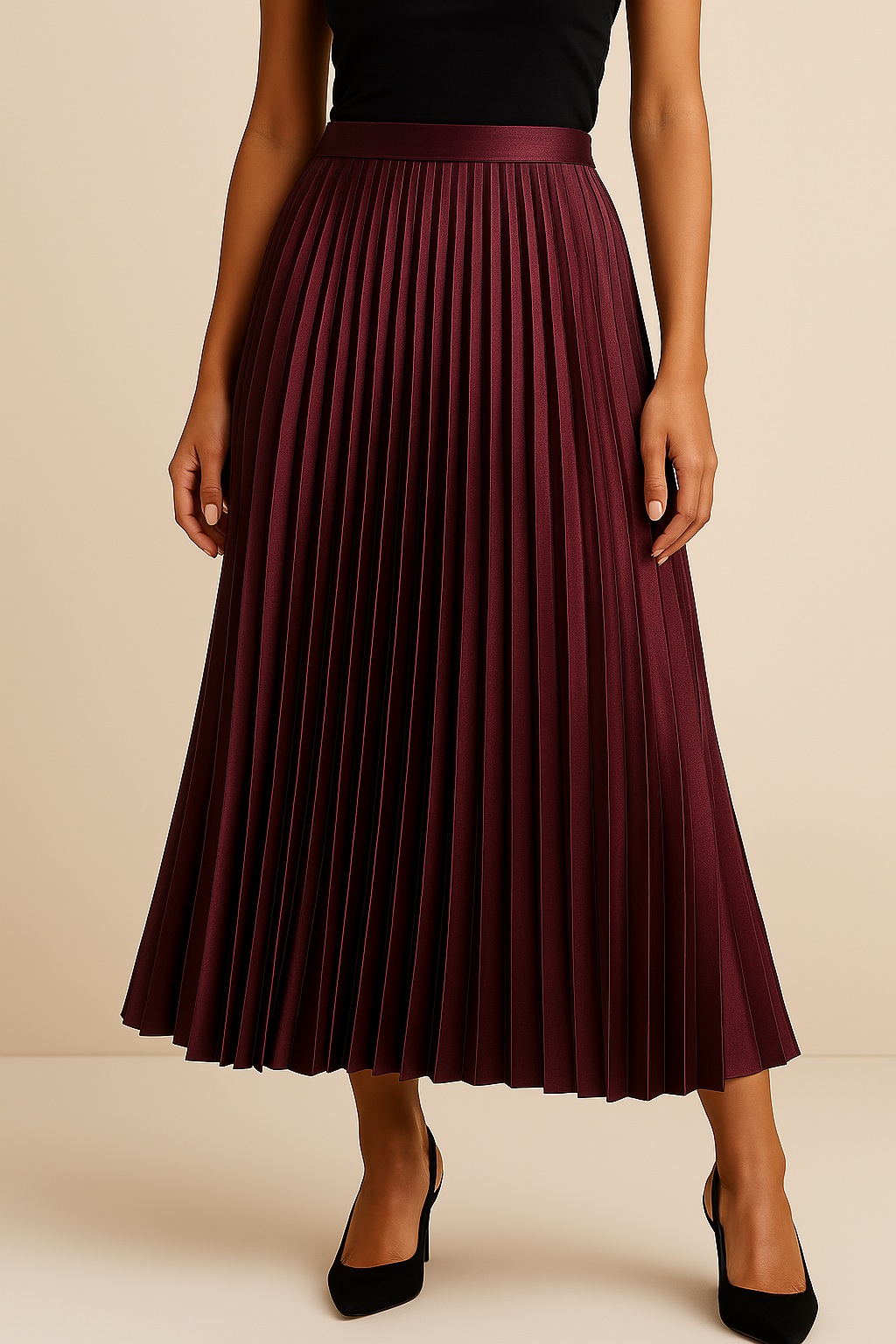 Elva – Satijnen Plissérok Hoge Taille