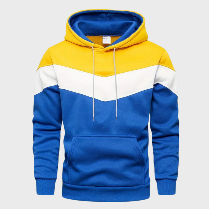 Herensweater met capuchon en driekleurige strepen