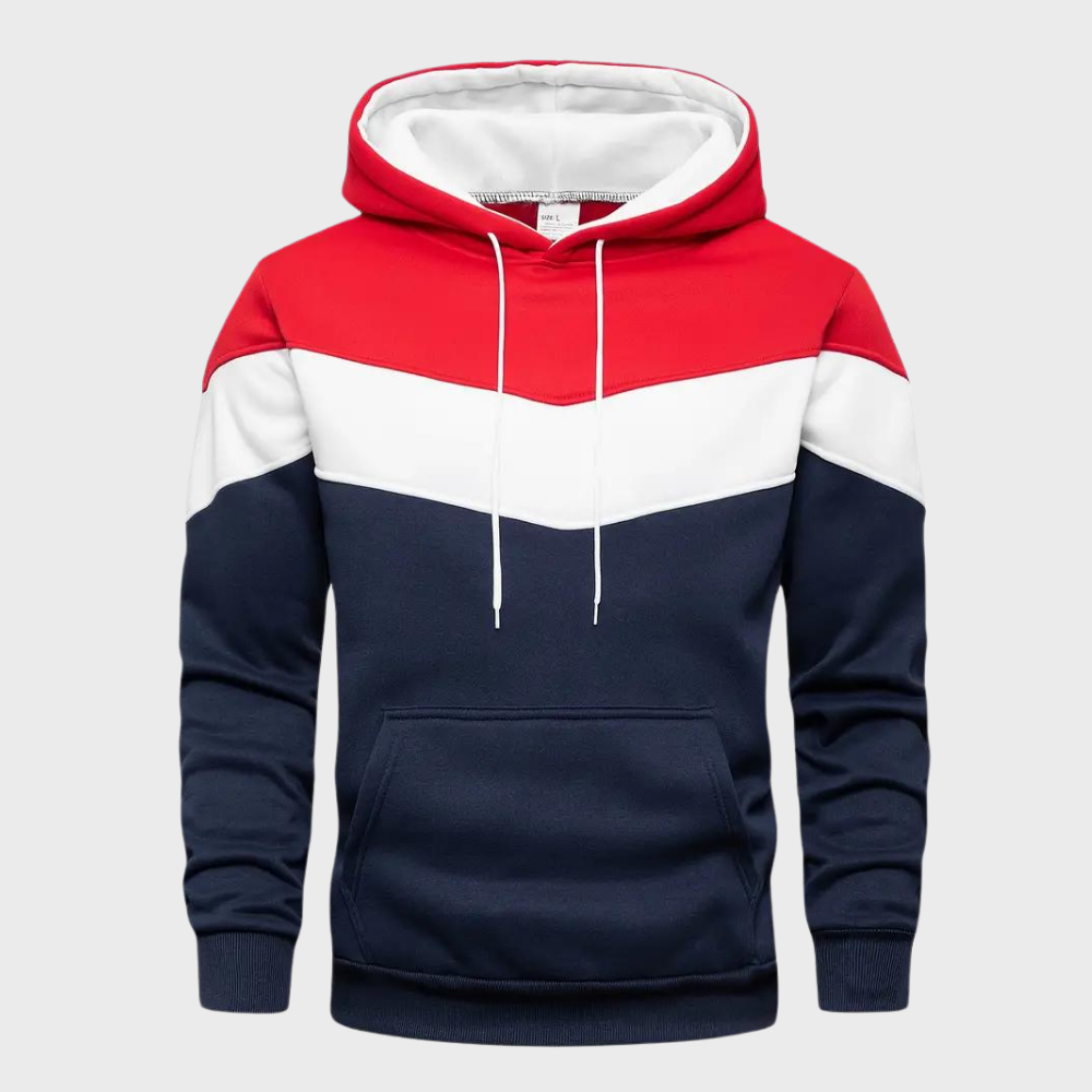 Herensweater met capuchon en driekleurige strepen