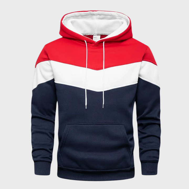 Herensweater met capuchon en driekleurige strepen