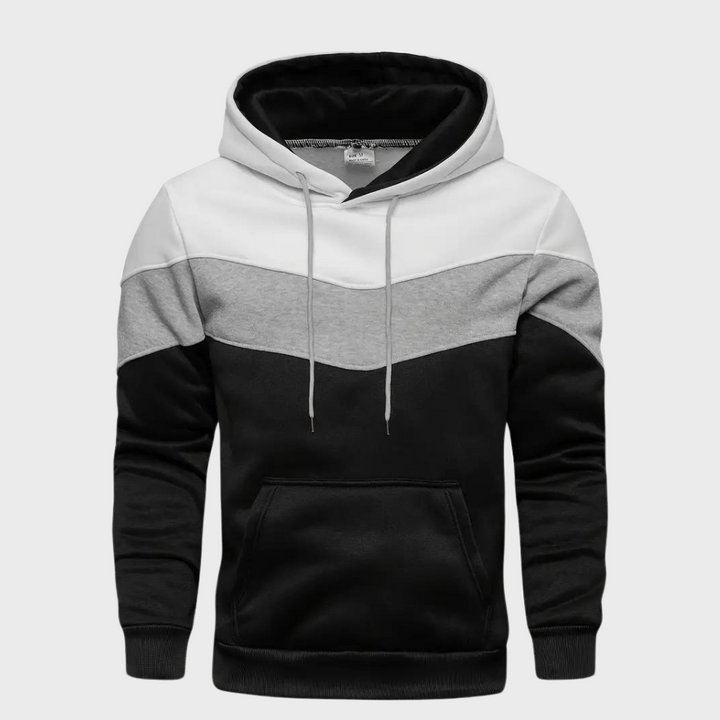 Herensweater met capuchon en driekleurige strepen