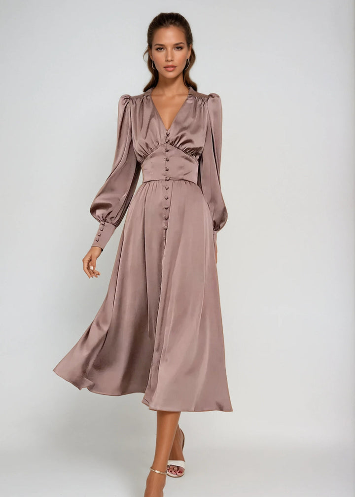 Seraphina – Satijnen Maxi Jurk met V-Hals Voor Dames