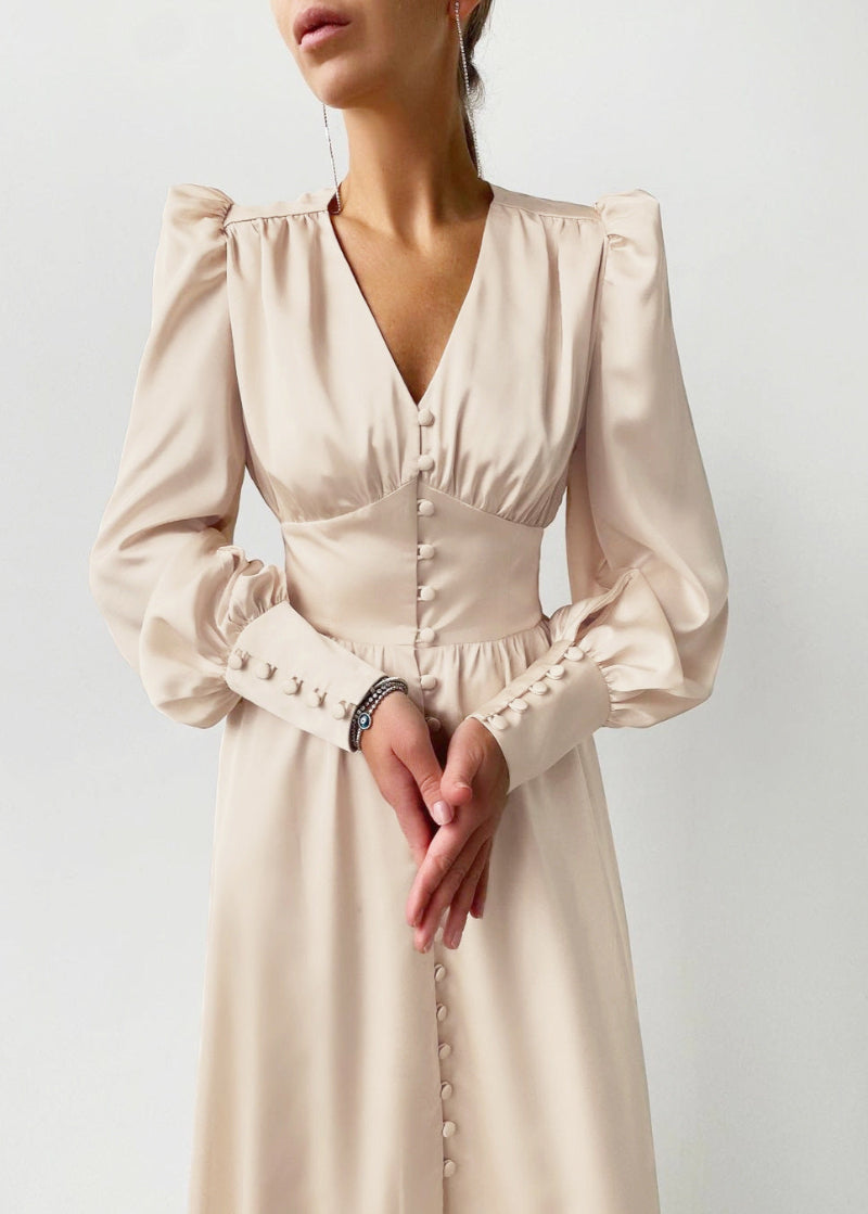 Seraphina – Satijnen Maxi Jurk met V-Hals Voor Dames
