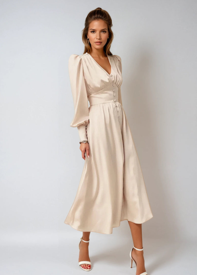 Seraphina – Satijnen Maxi Jurk met V-Hals Voor Dames