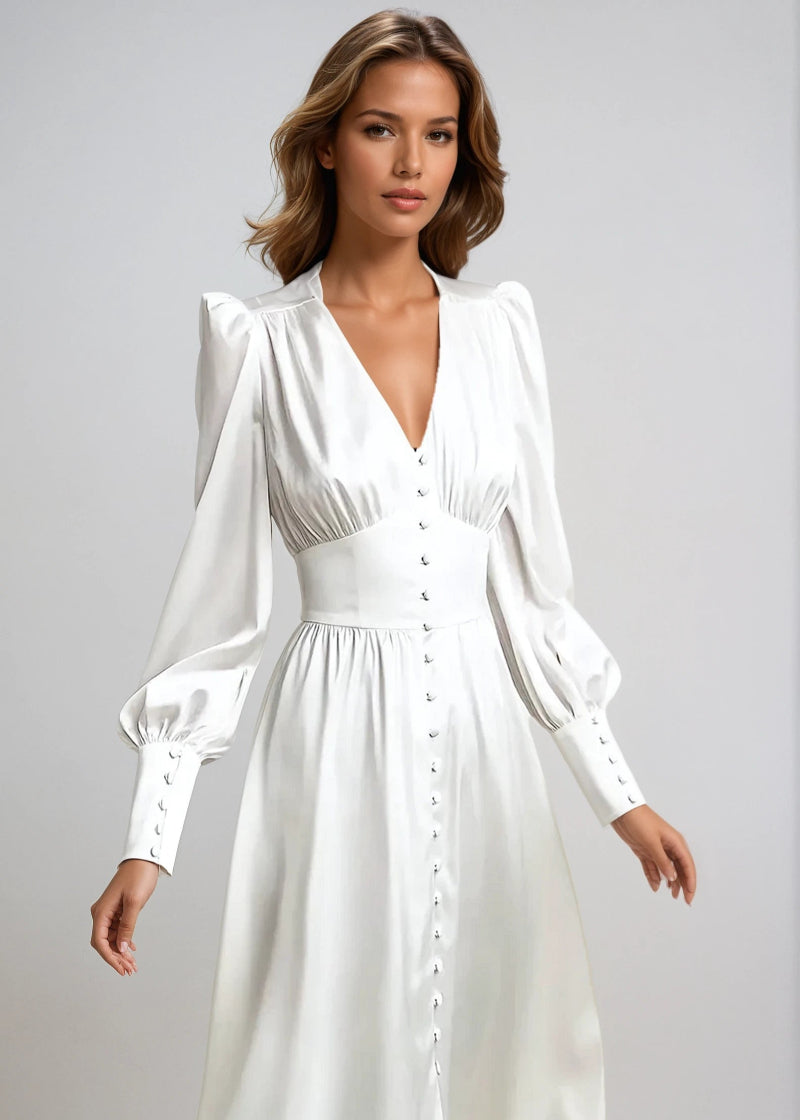 Seraphina – Satijnen Maxi Jurk met V-Hals Voor Dames